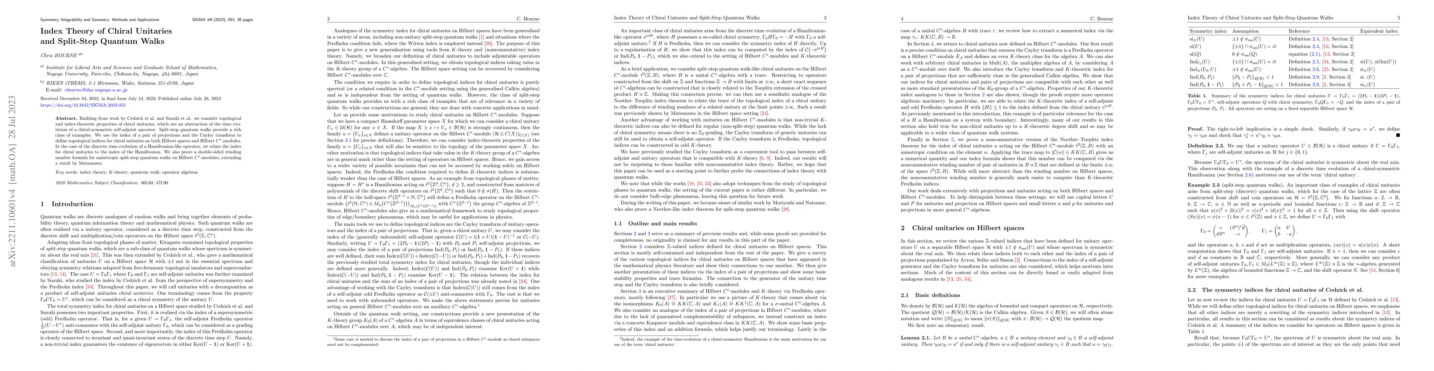 Thumbnail for Index Theory of Chiral Unitaries and Split-Step Quantum Walks