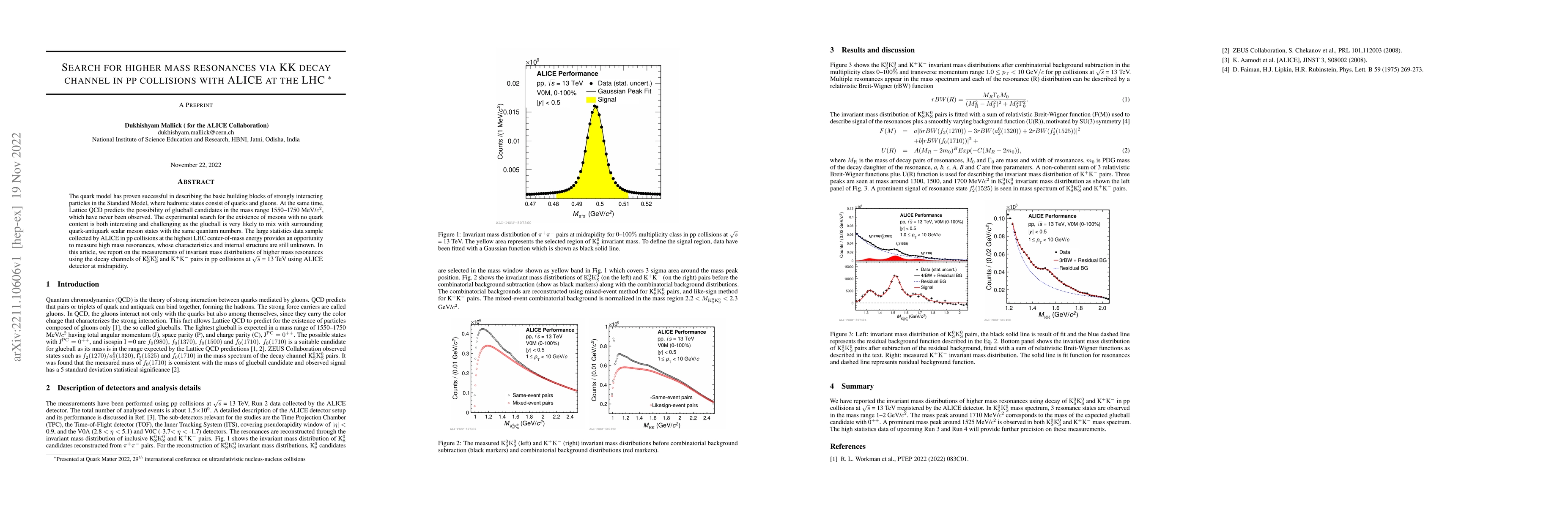 Thumbnail for Search for higher mass resonances via KK decay channel in pp collisions
  with ALICE at the LHC