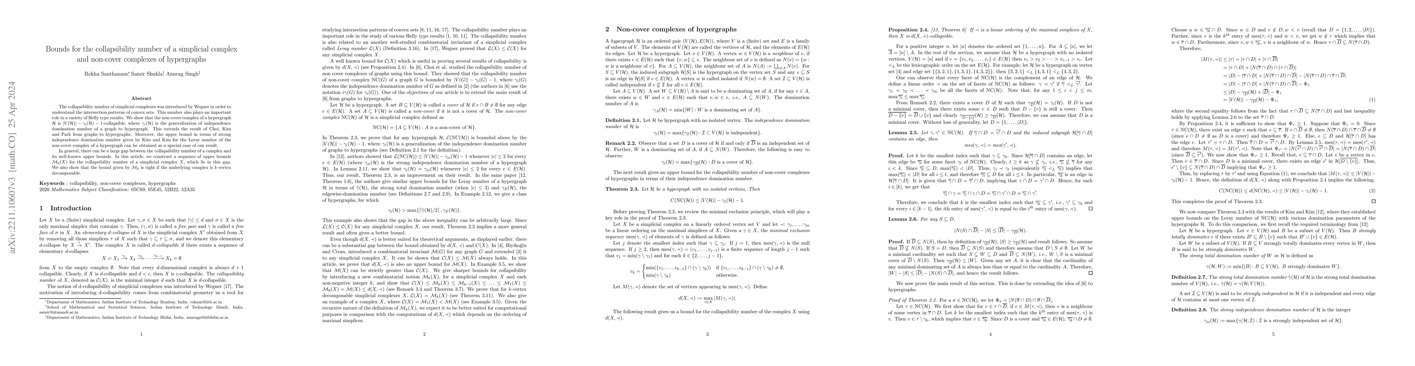 Thumbnail for Bounds for the collapsibility number of a simplicial complex and
  non-cover complexes of hypergraphs