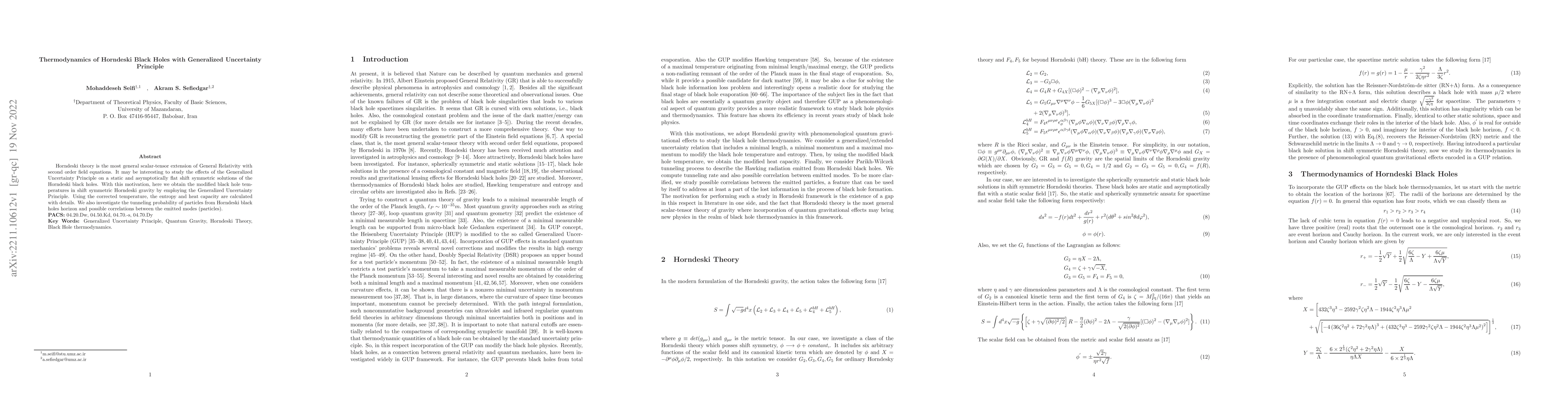 Thumbnail for Thermodynamics of Horndeski Black Holes with Generalized Uncertainty
  Principle