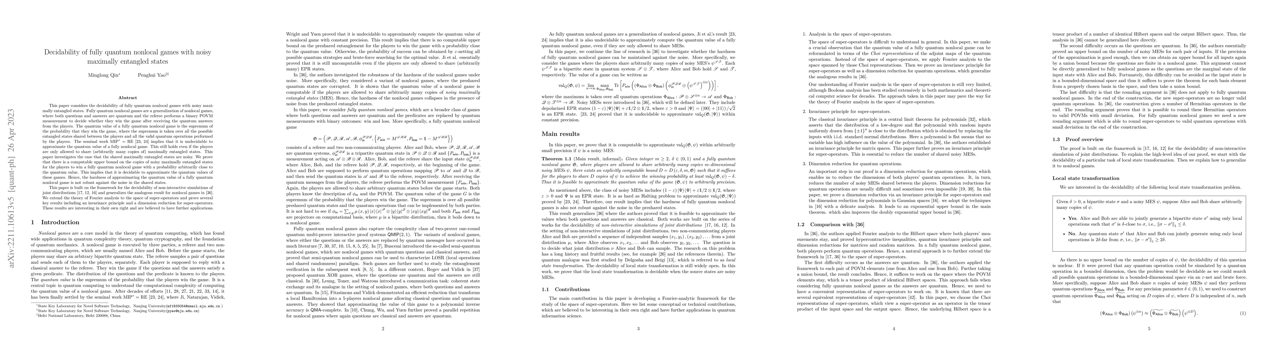 Thumbnail for Decidability of fully quantum nonlocal games with noisy maximally
  entangled states