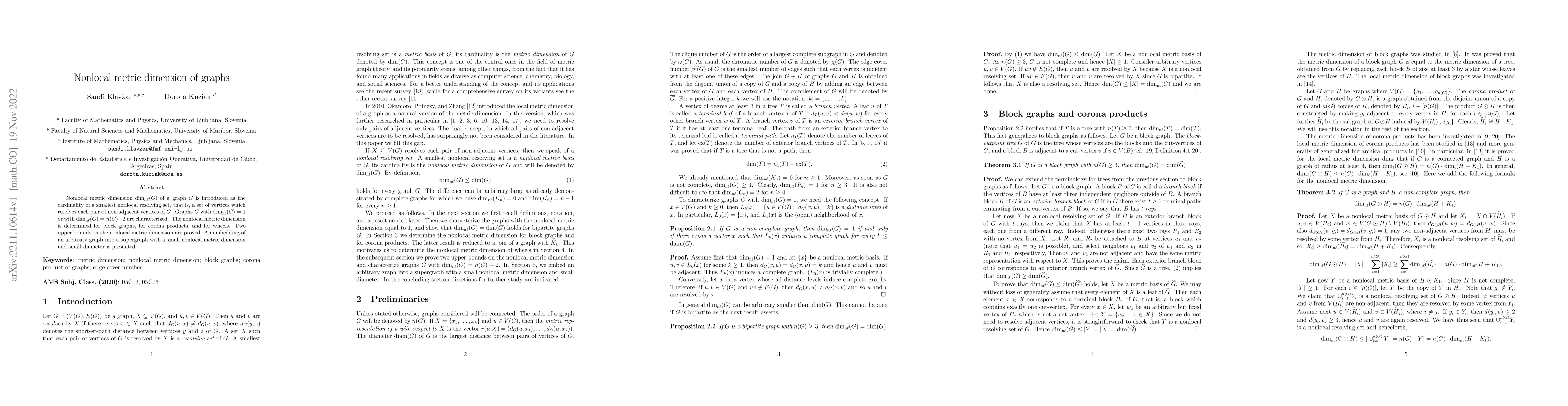 Thumbnail for Nonlocal metric dimension of graphs