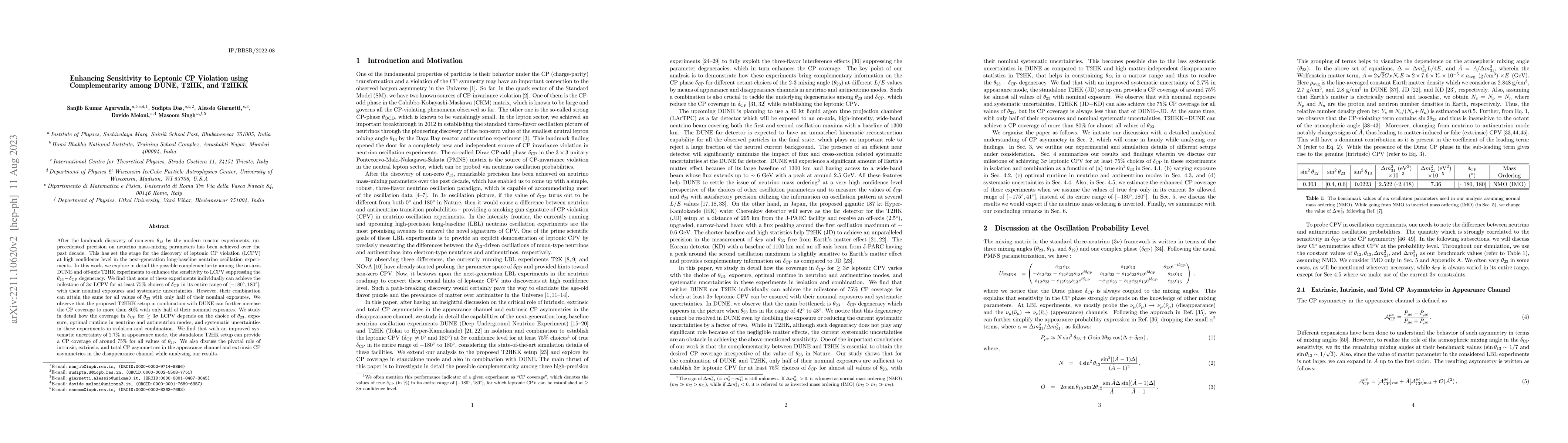 Thumbnail for Enhancing Sensitivity to Leptonic CP Violation using Complementarity
  among DUNE, T2HK, and T2HKK