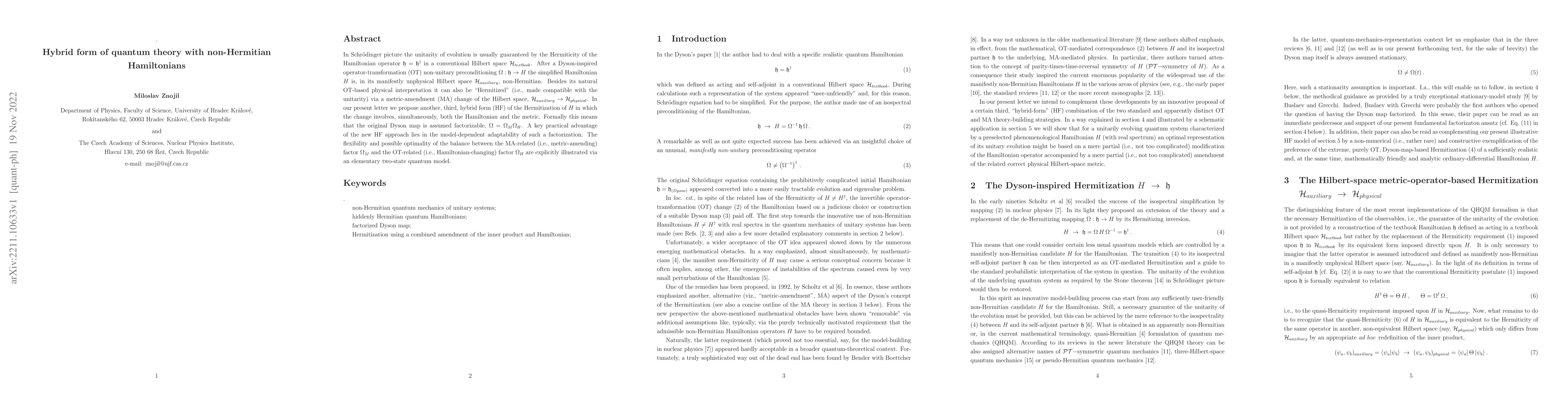 Thumbnail for Hybrid form of quantum theory with non-Hermitian Hamiltonians