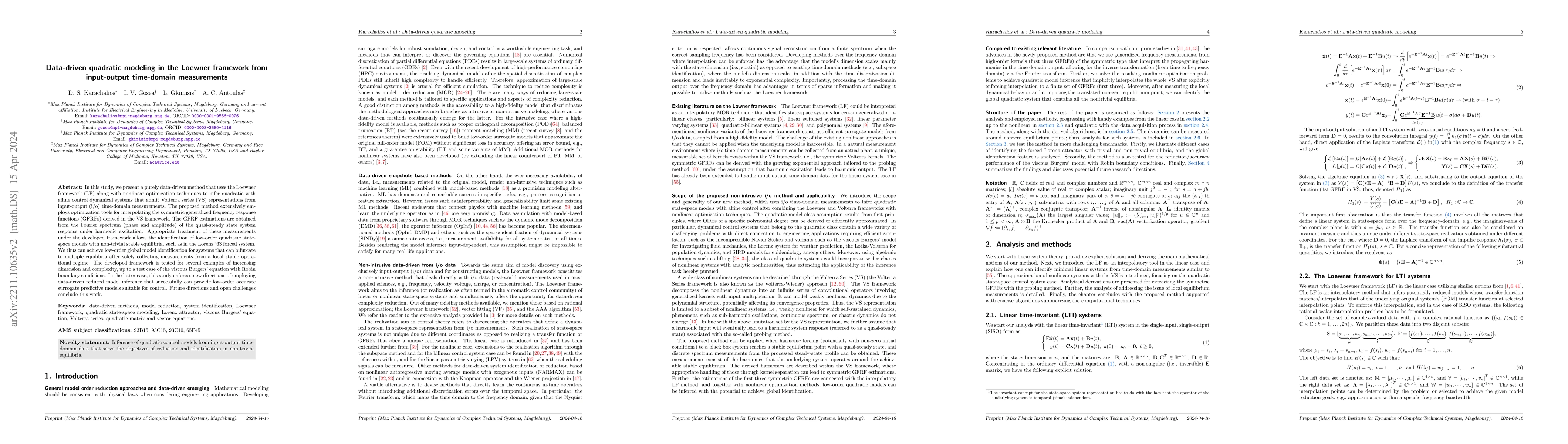 Thumbnail for Data-driven quadratic modeling in the Loewner framework from
  input-output time-domain measurements