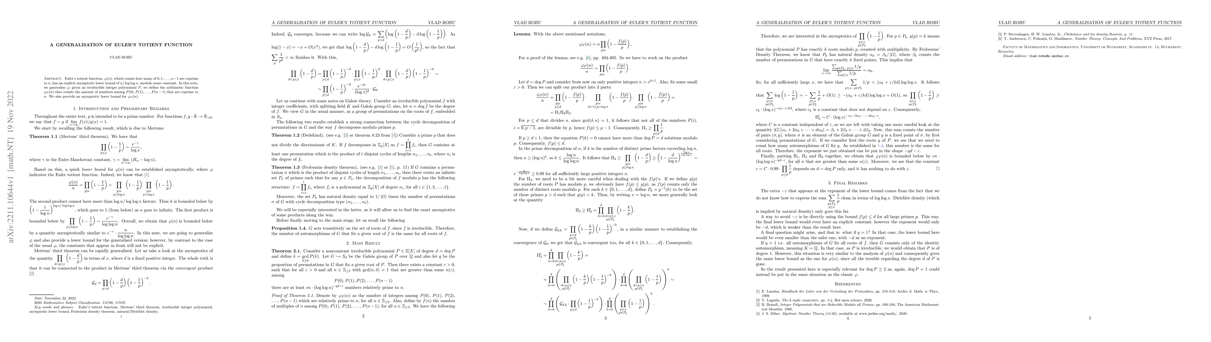 Thumbnail for A Generalisation of Euler Totient Function