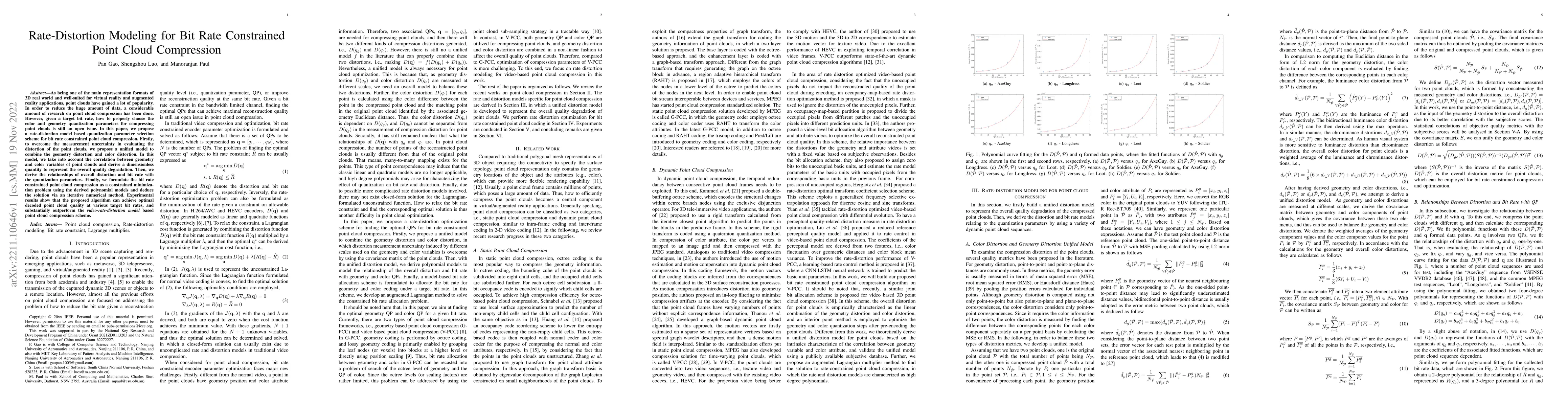 Thumbnail for Rate-Distortion Modeling for Bit Rate Constrained Point Cloud
  Compression