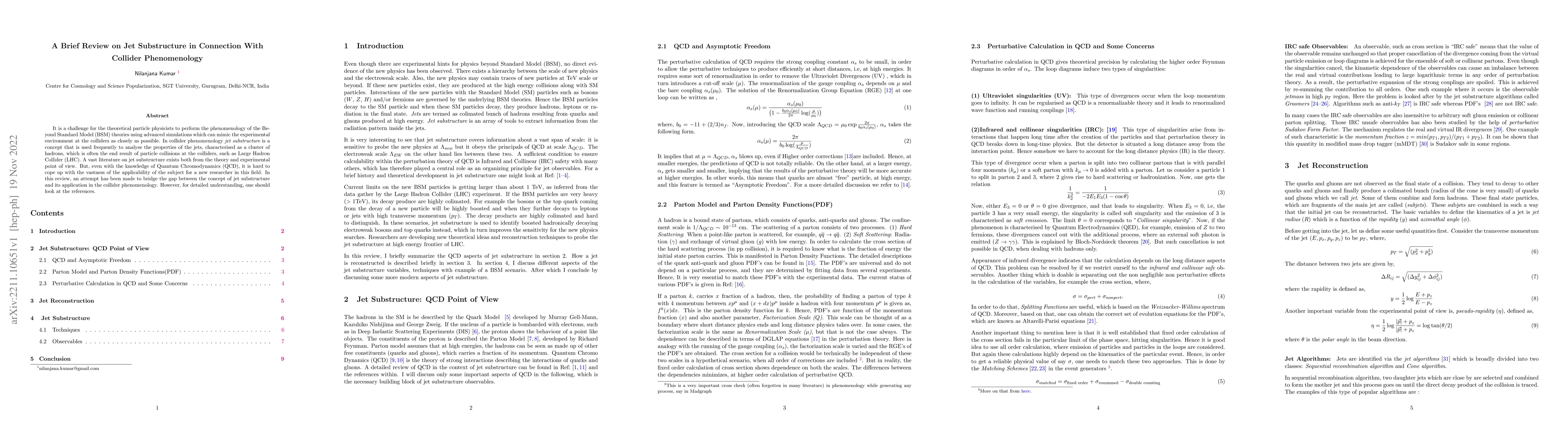 Thumbnail for A Brief Review on Jet Substructure in Connection with Collider
  Phenomenology