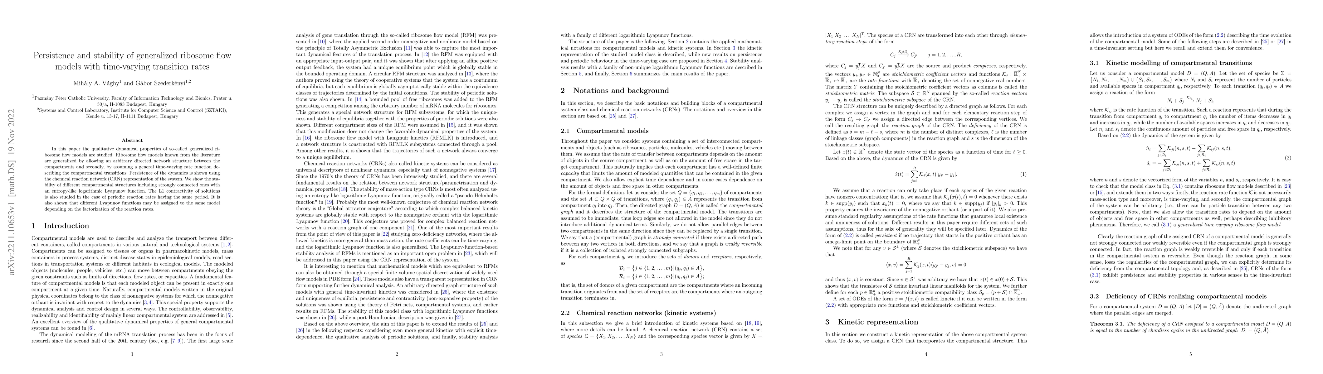 Thumbnail for Persistence and stability of generalized ribosome flow models with
  time-varying transition rates