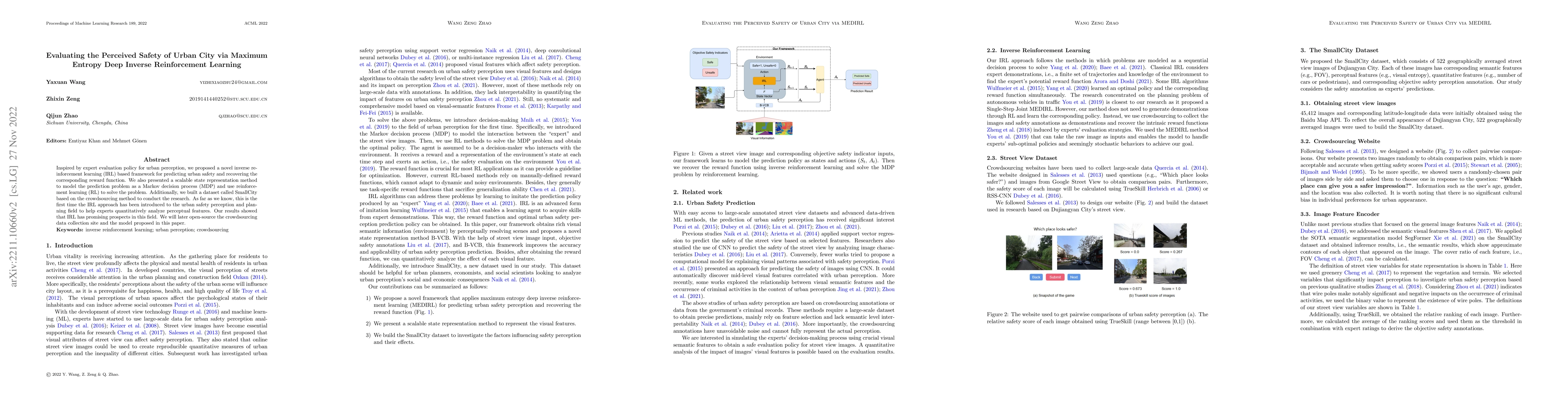 Thumbnail for Evaluating the Perceived Safety of Urban City via Maximum Entropy Deep
  Inverse Reinforcement Learning