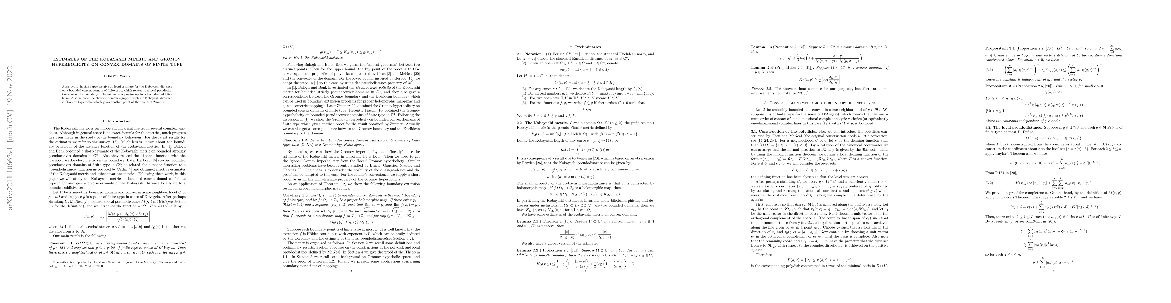 Thumbnail for Estimates of the Kobayashi metric and Gromov hyperbolicity on convex
  domains of finite type