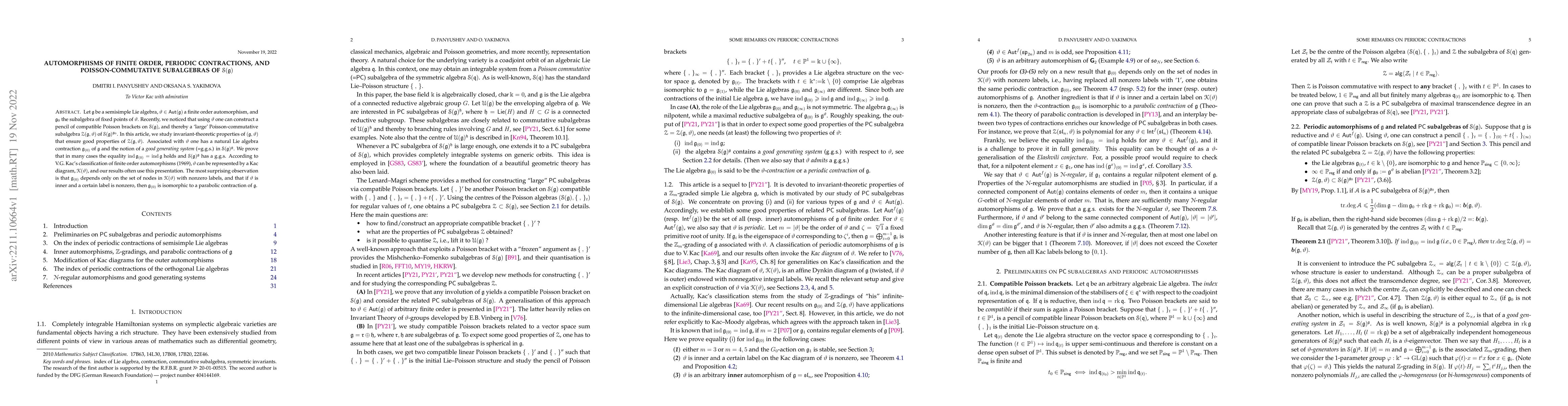 Thumbnail for Automorphisms of finite order, periodic contractions, and
  Poisson-commutative subalgebras of $\mathcal S(\mathfrak g)$