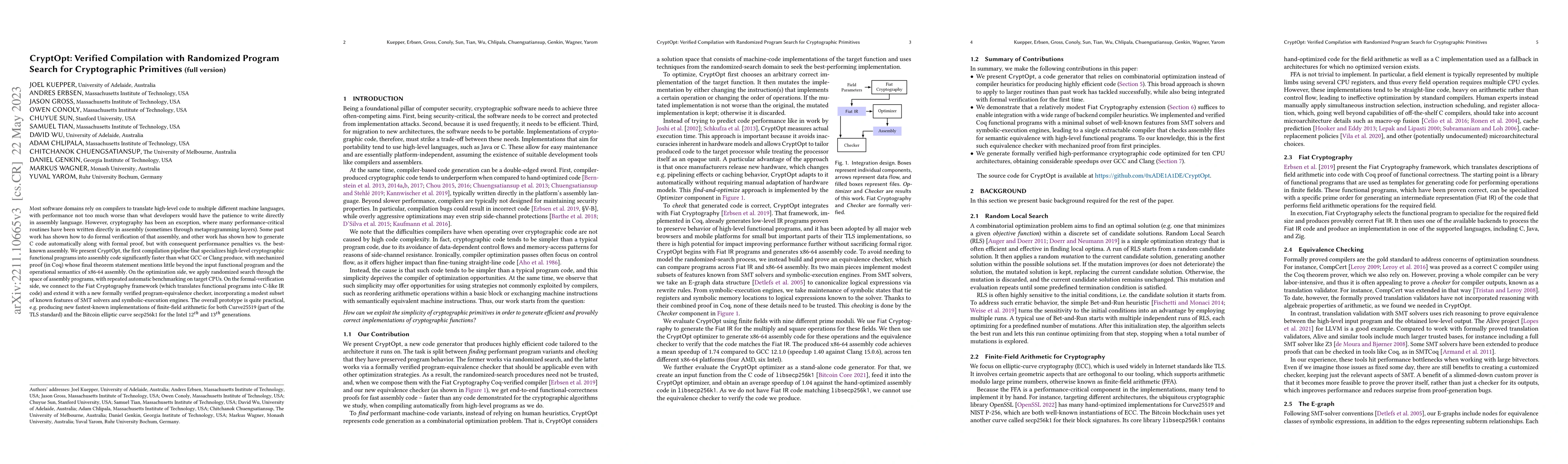 Thumbnail for CryptOpt: Verified Compilation with Randomized Program Search for
  Cryptographic Primitives (full version)