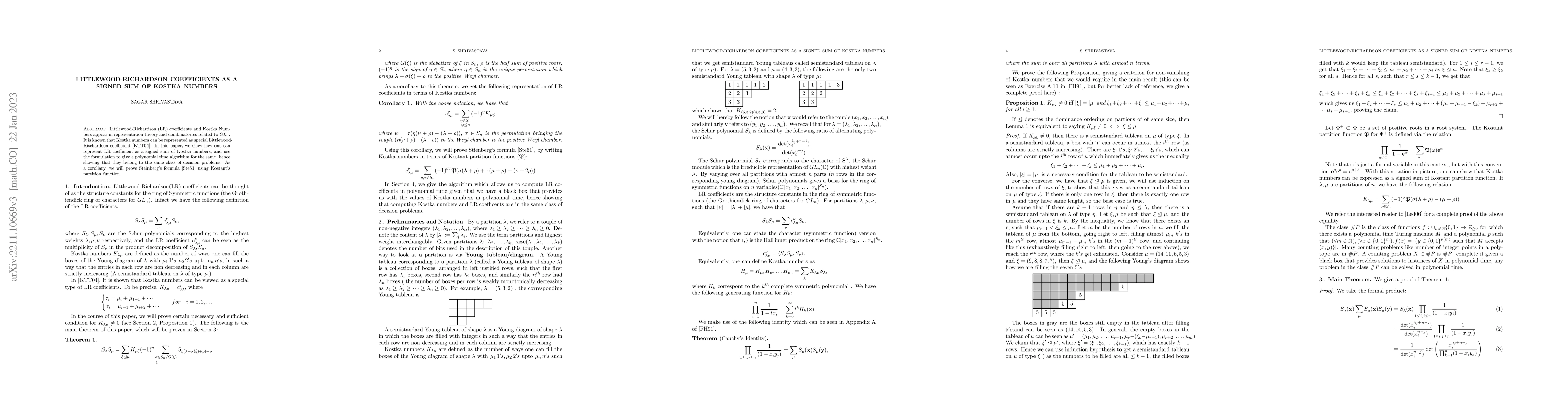Thumbnail for Littlewood-Richardson coefficients as a signed sum of Kostka numbers