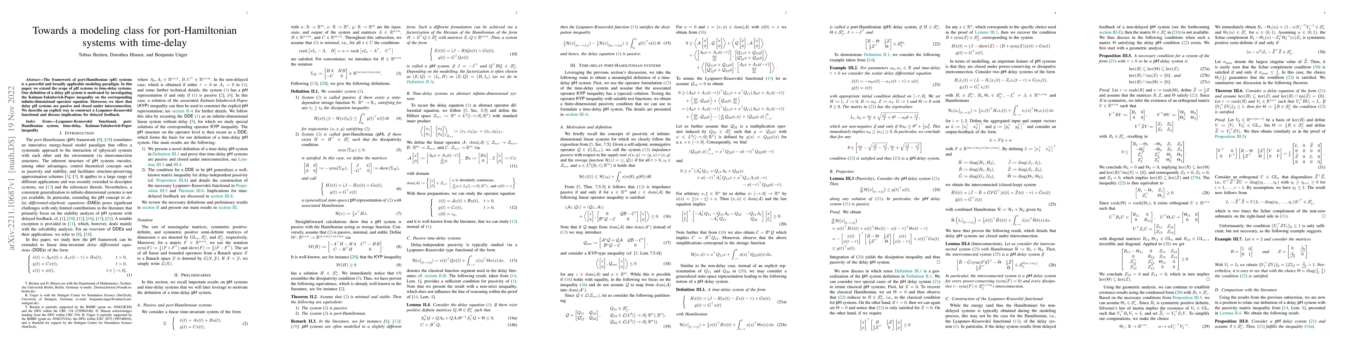 Thumbnail for Towards a modeling class for port-Hamiltonian systems with time-delay