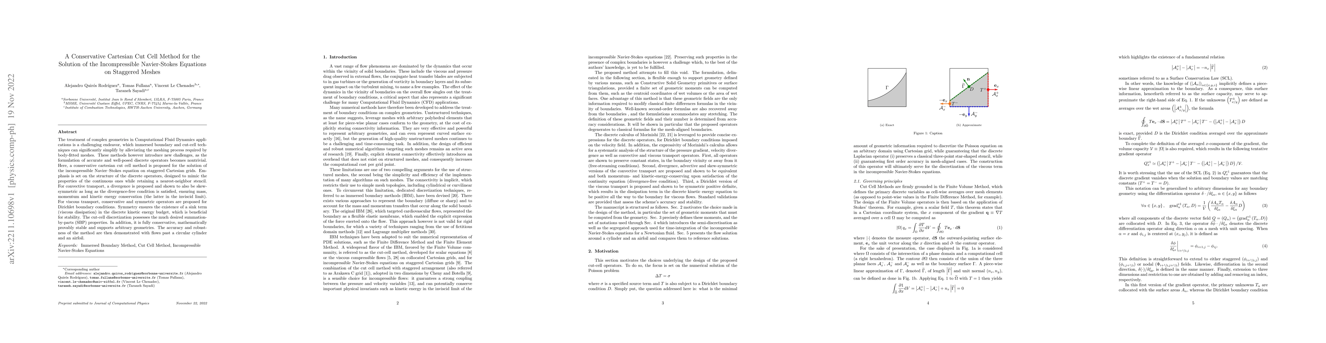 Thumbnail for A Conservative Cartesian Cut Cell Method for the Solution of the
  Incompressible Navier-Stokes Equations on Staggered Meshes
