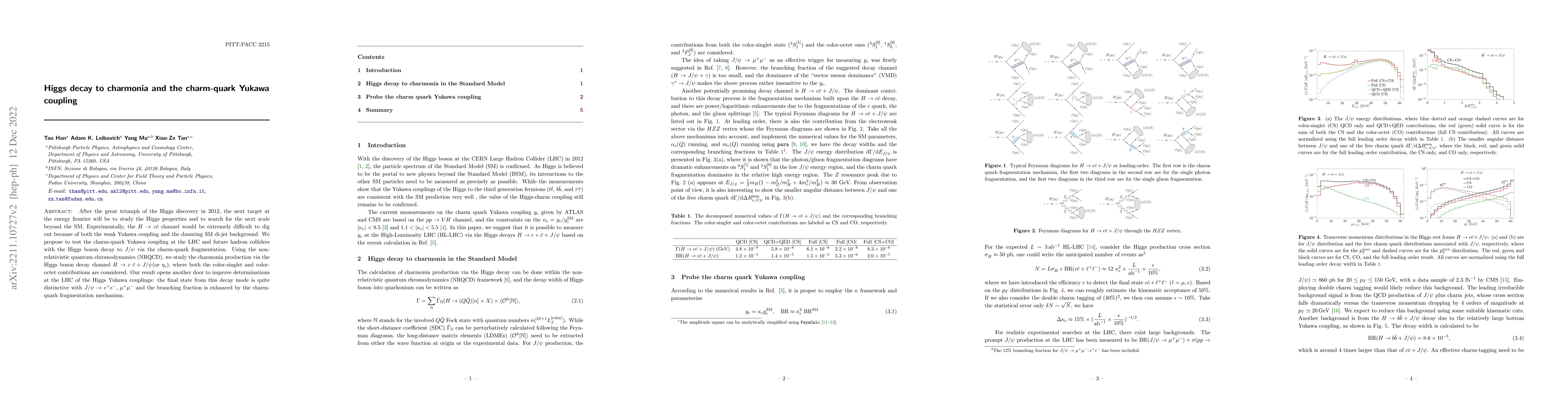 Thumbnail for Higgs decay to charmonia and the charm-quark Yukawa coupling