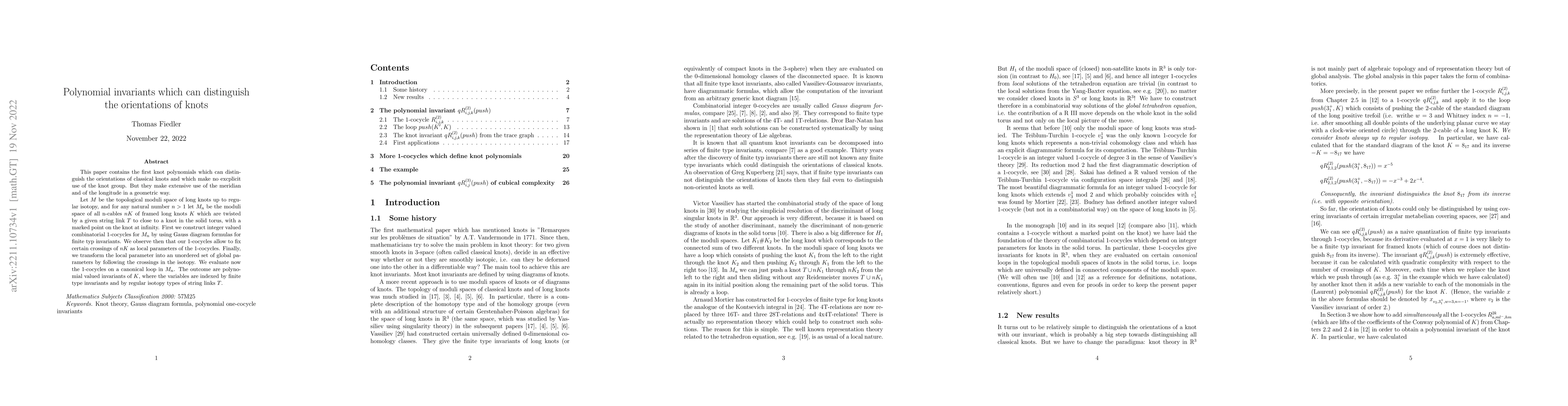 Thumbnail for Polynomial invariants which can distinguish the orientations of knots