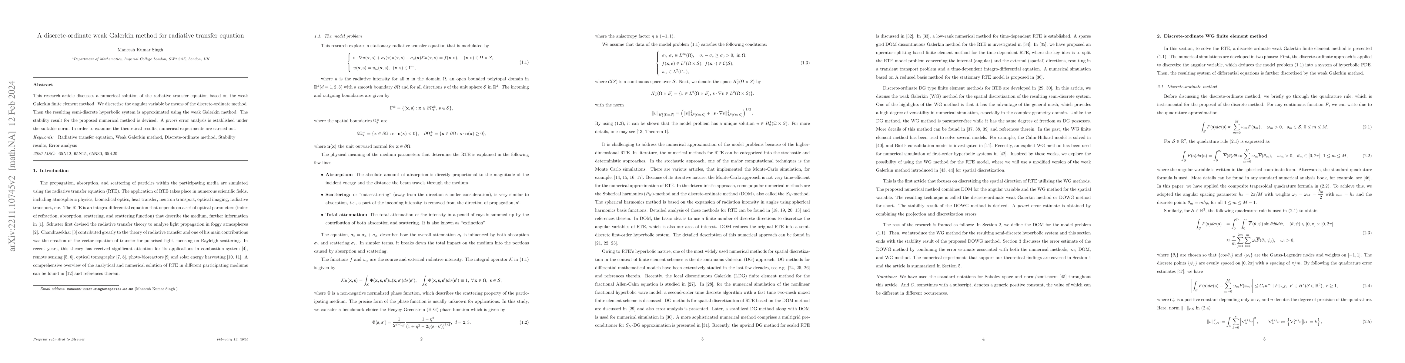 Thumbnail for A discrete-ordinate weak Galerkin method for radiative transfer equation
