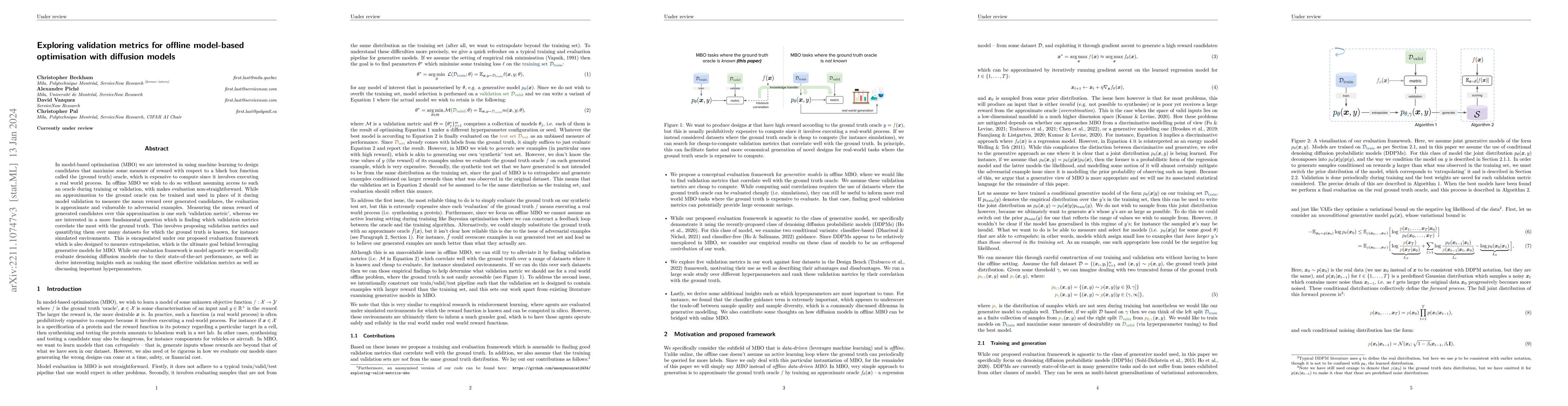 Thumbnail for Exploring validation metrics for offline model-based optimisation with
  diffusion models