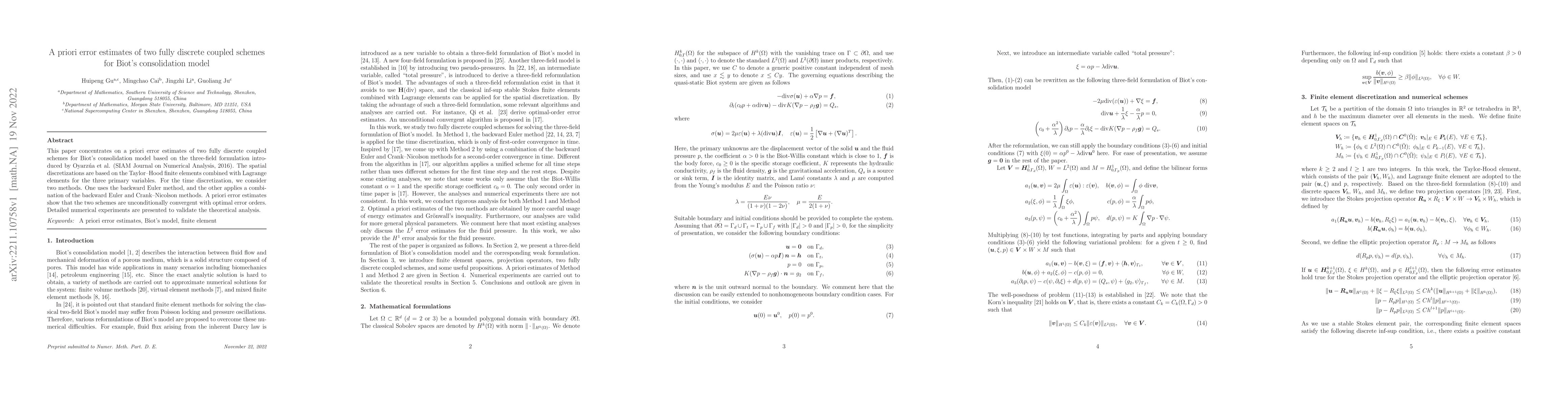 Thumbnail for A priori error estimates of two fully discrete coupled schemes for
  Biot's consolidation model