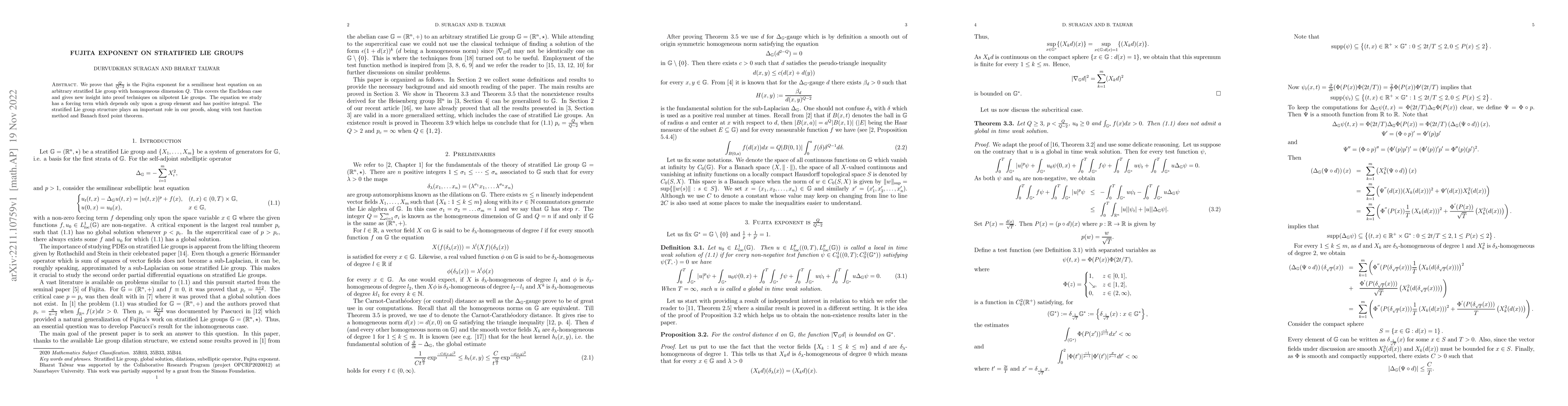 Thumbnail for Fujita exponent on stratified Lie groups