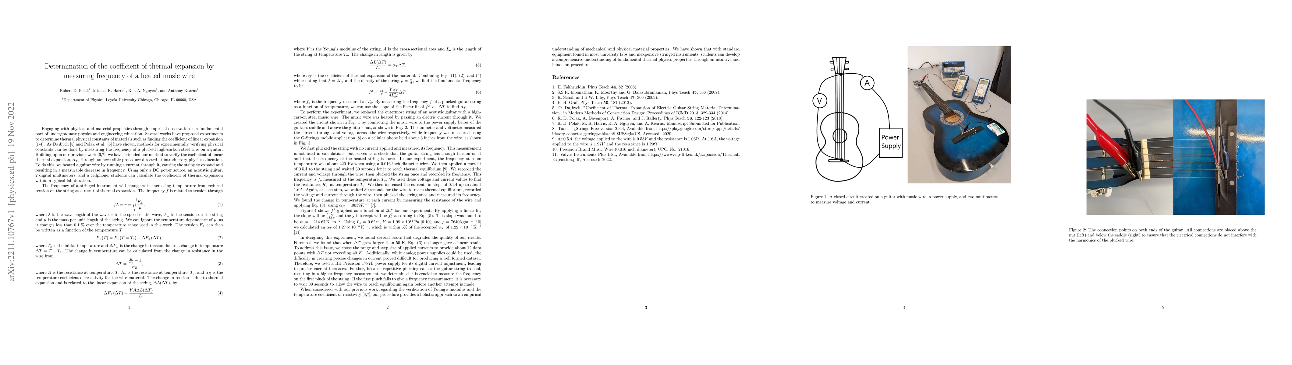 Thumbnail for Determination of the coefficient of thermal expansion by measuring
  frequency of a heated music wire