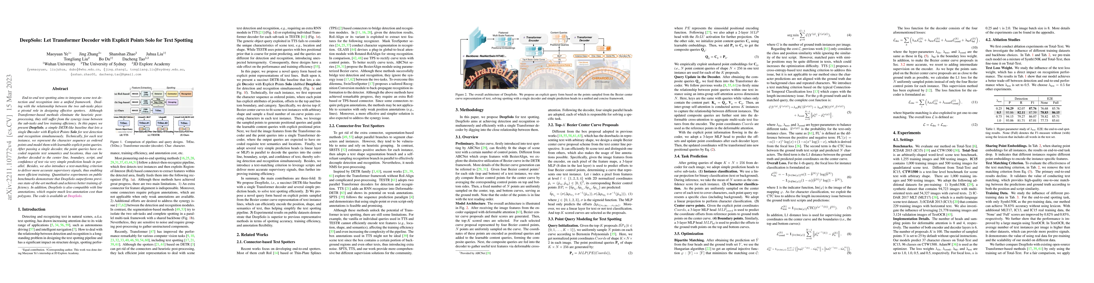 Thumbnail for DeepSolo: Let Transformer Decoder with Explicit Points Solo for Text
  Spotting