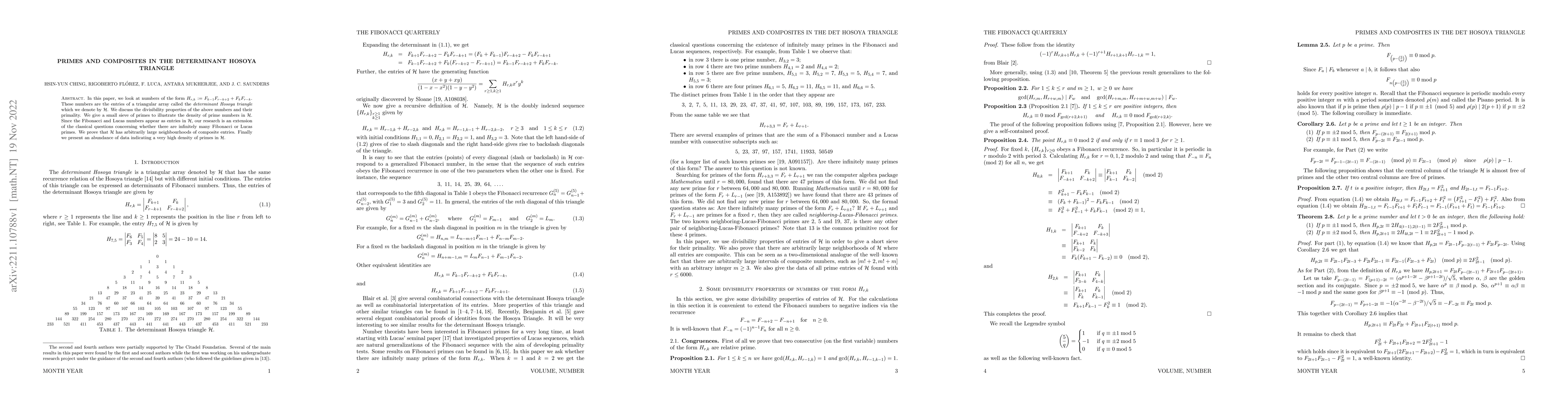 Thumbnail for Primes and composites in the determinant Hosoya triangle