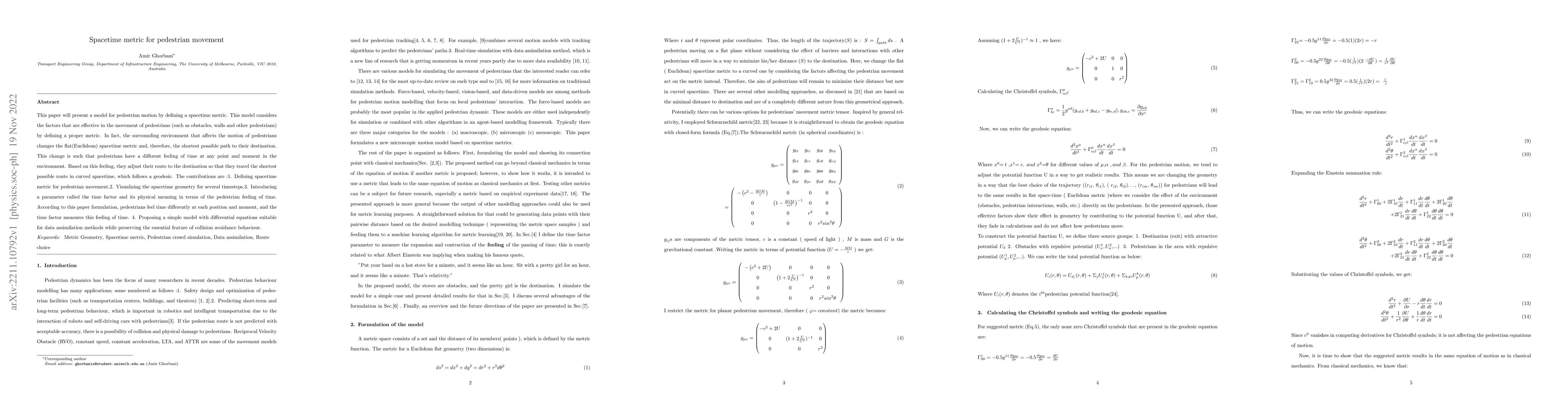 Thumbnail for Spacetime metric for pedestrian movement