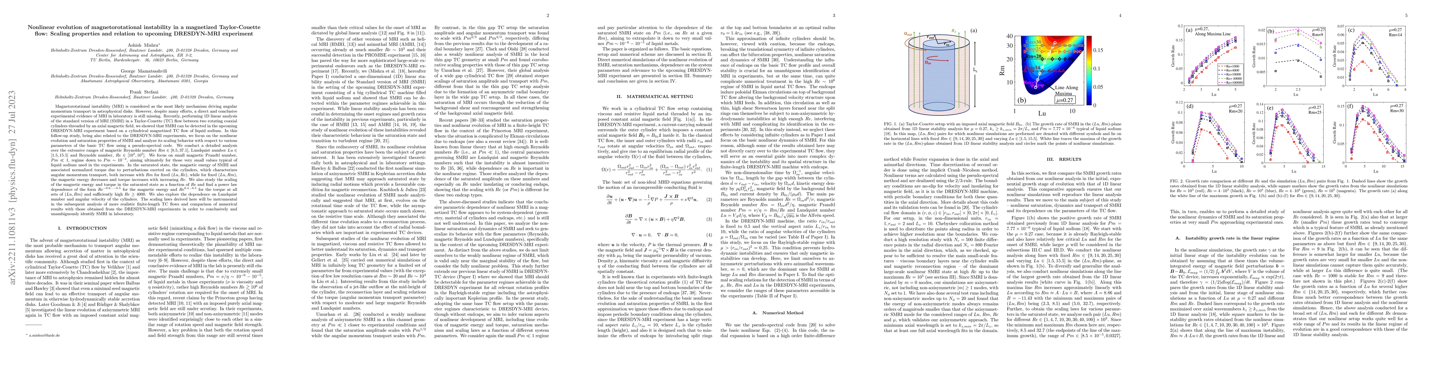 Thumbnail for Nonlinear evolution of magnetorotational instability in a magnetized
  Taylor-Couette flow: scaling properties and relation to upcoming DRESDYN-MRI
  experiment