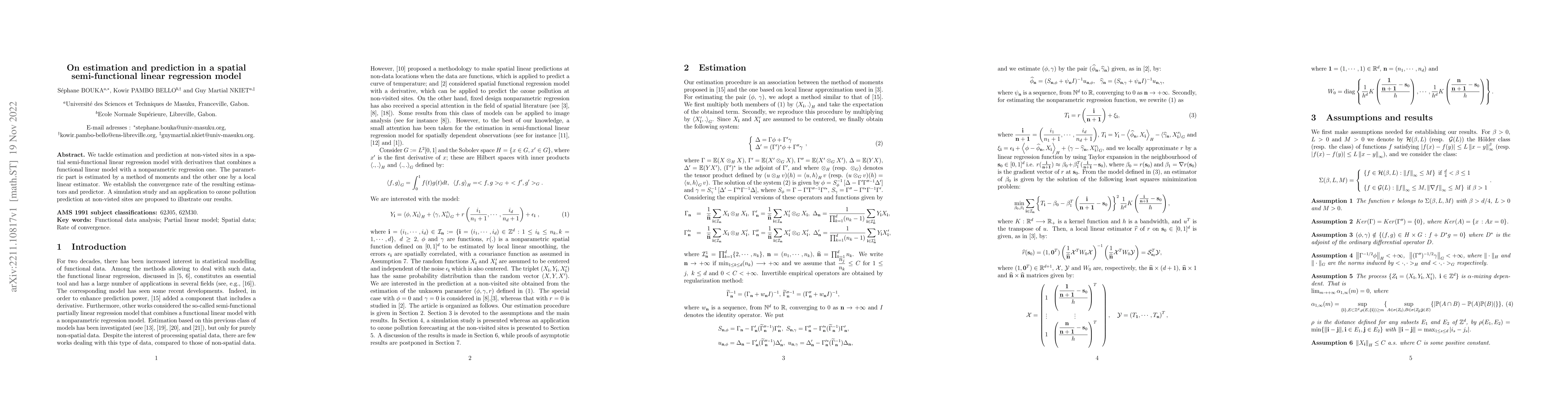 Thumbnail for On estimation and prediction in a spatial semi-functional linear
  regression model