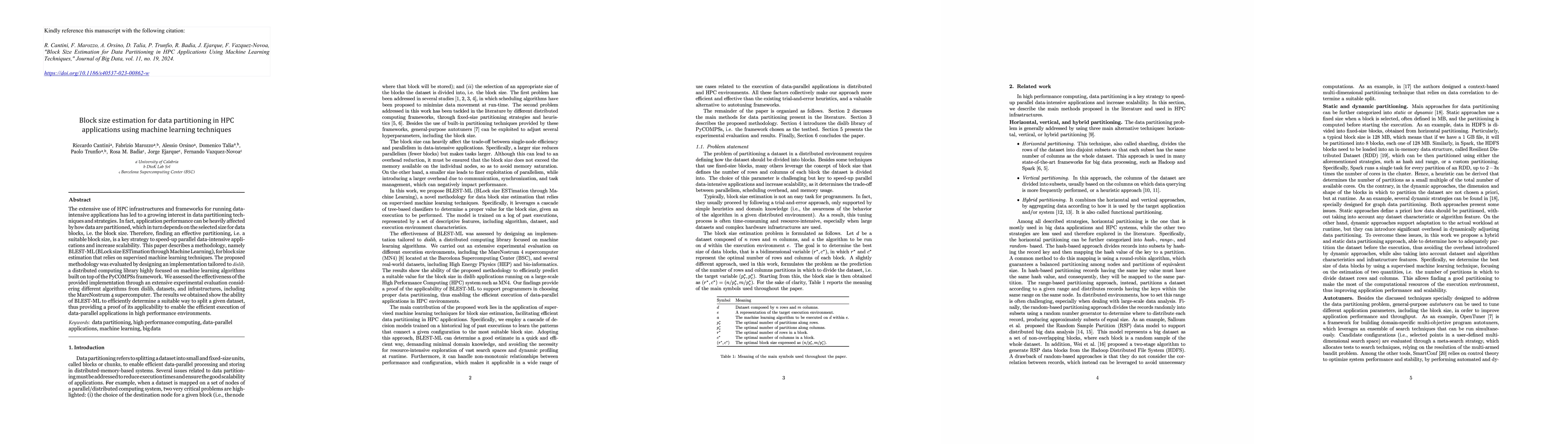 Thumbnail for Block size estimation for data partitioning in HPC applications using
  machine learning techniques