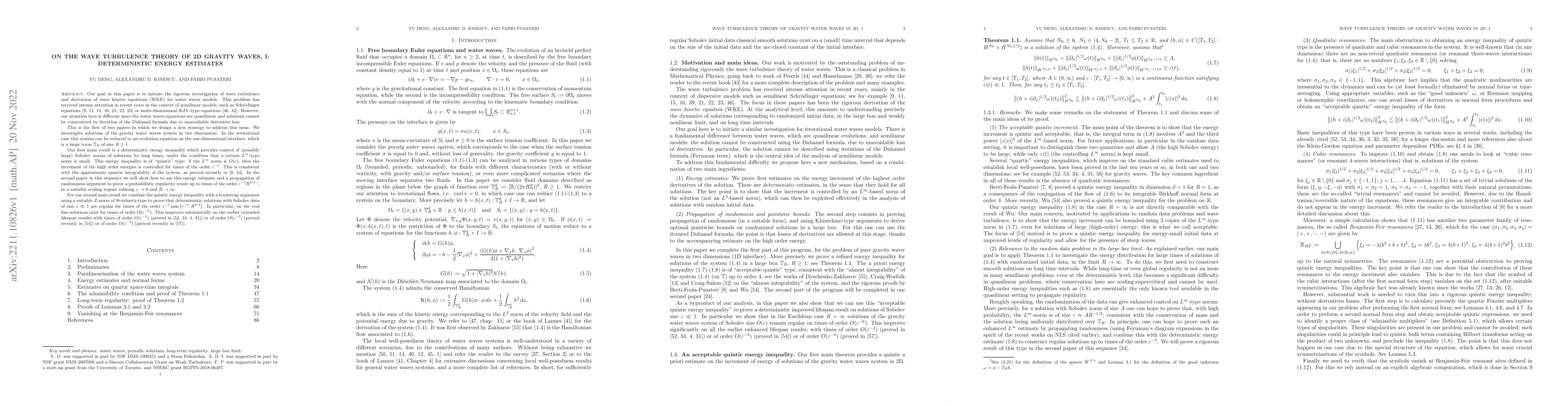 Thumbnail for On the wave turbulence theory of 2D gravity waves, I: deterministic
  energy estimates