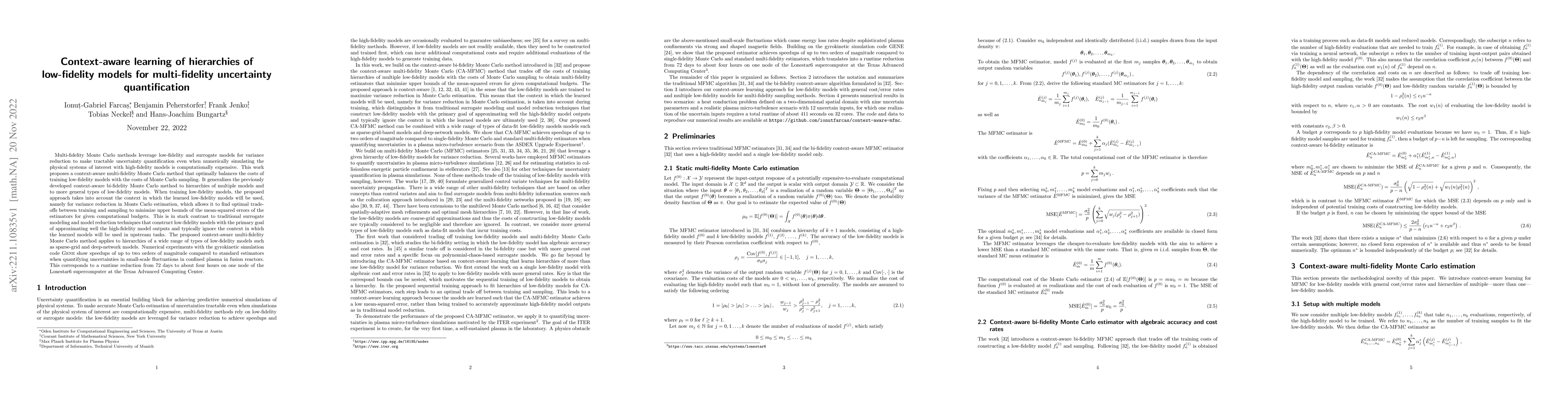 Thumbnail for Context-aware learning of hierarchies of low-fidelity models for
  multi-fidelity uncertainty quantification