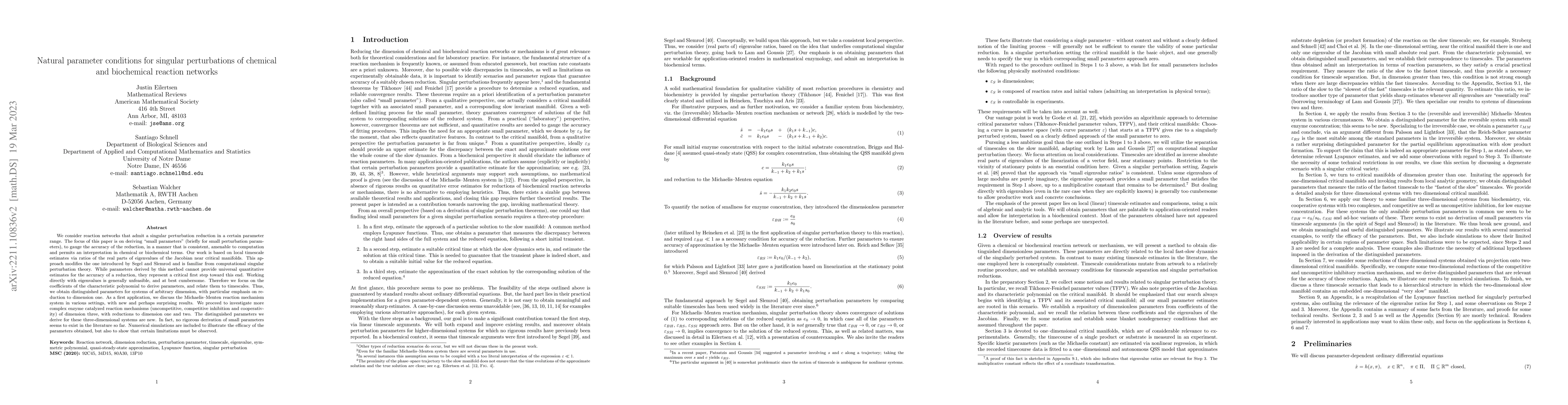 Thumbnail for Natural parameter conditions for singular perturbations of chemical and
  biochemical reaction networks