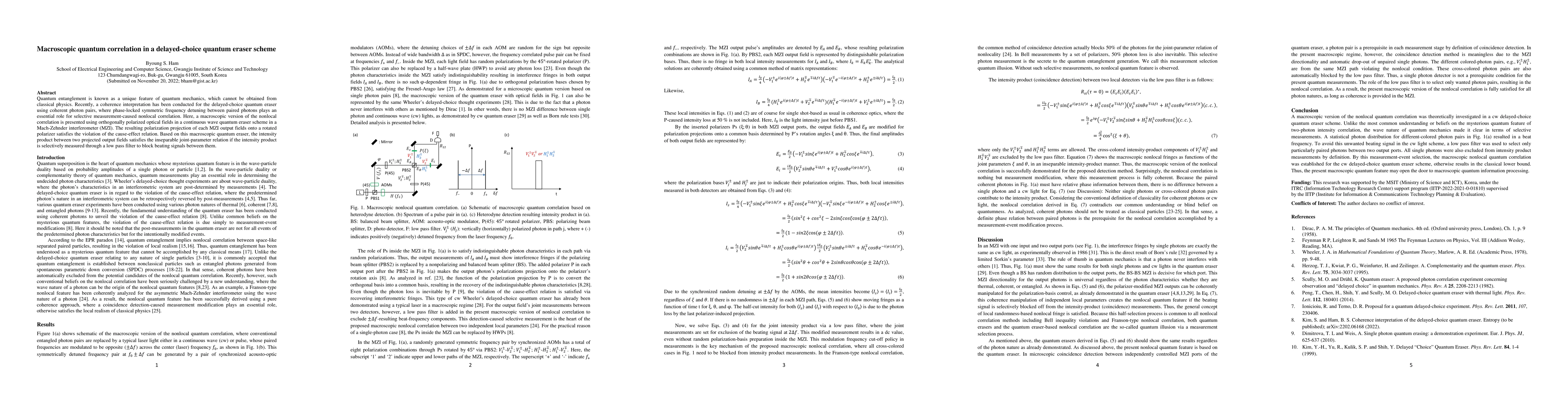 Thumbnail for Macroscopic quantum correlation in a delayed-choice quantum eraser
  scheme