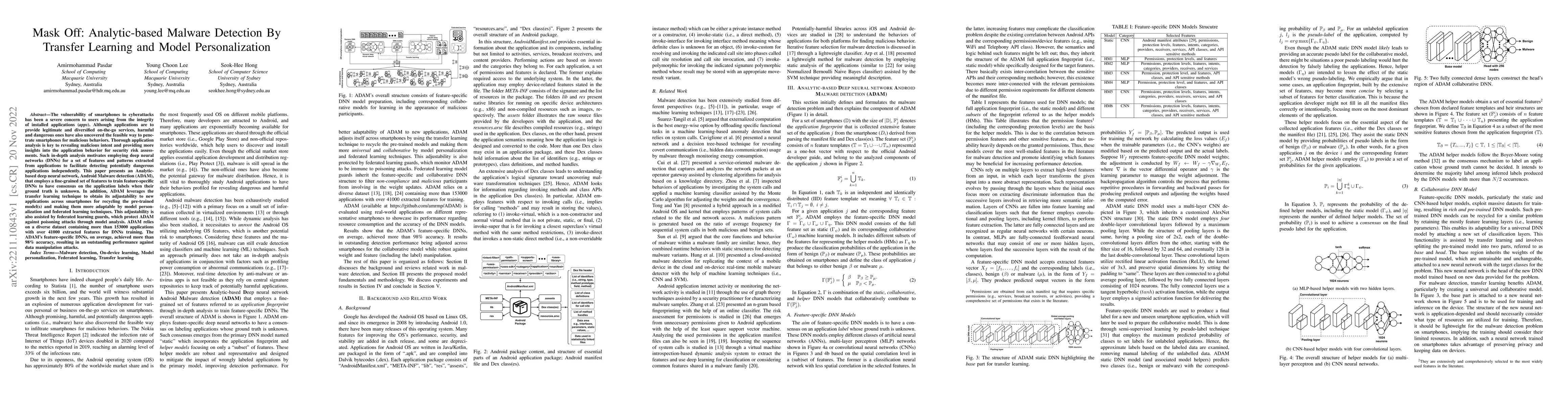 Thumbnail for Mask Off: Analytic-based Malware Detection By Transfer Learning and
  Model Personalization