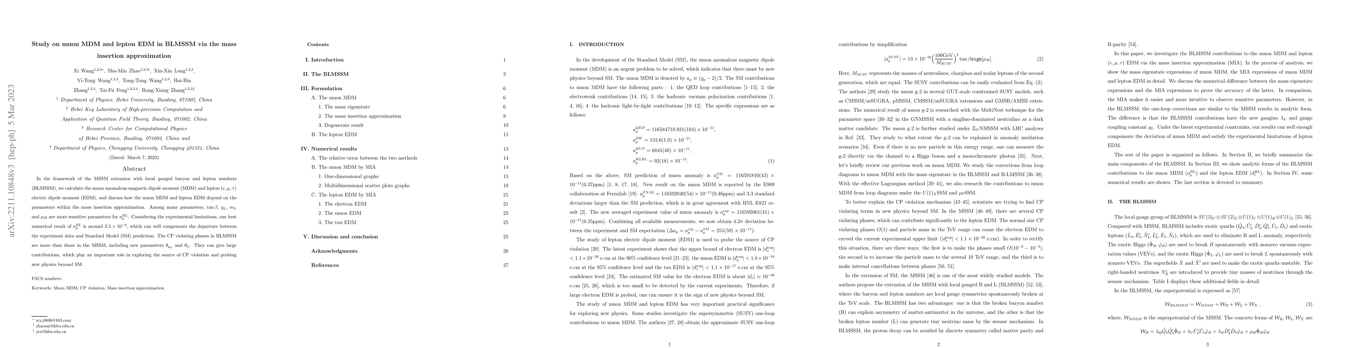 Thumbnail for Study on muon MDM and lepton EDM in BLMSSM via the mass insertion
  approximation