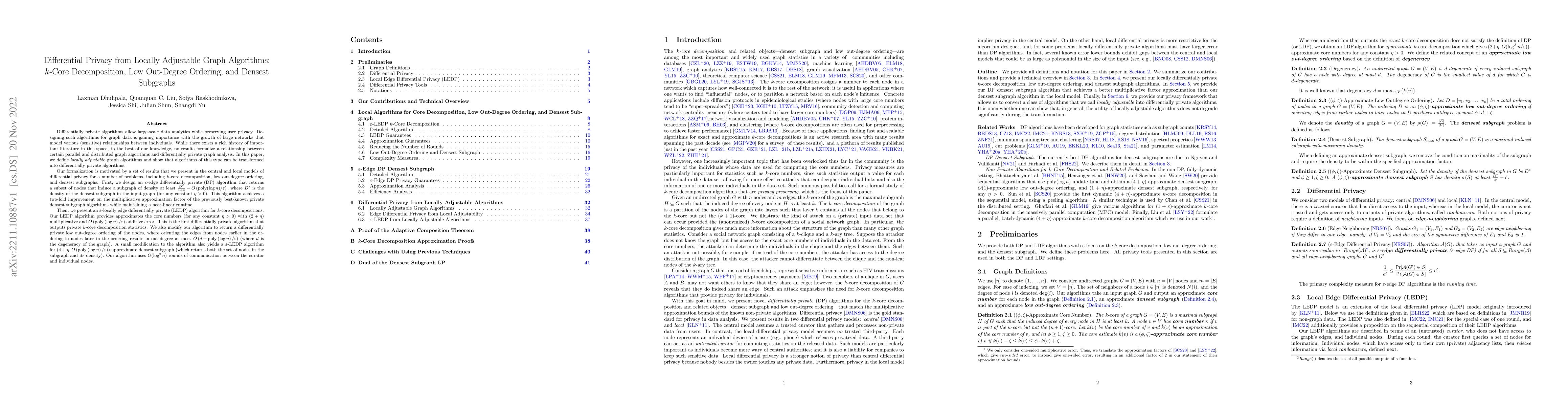Thumbnail for Differential Privacy from Locally Adjustable Graph Algorithms: $k$-Core
  Decomposition, Low Out-Degree Ordering, and Densest Subgraphs