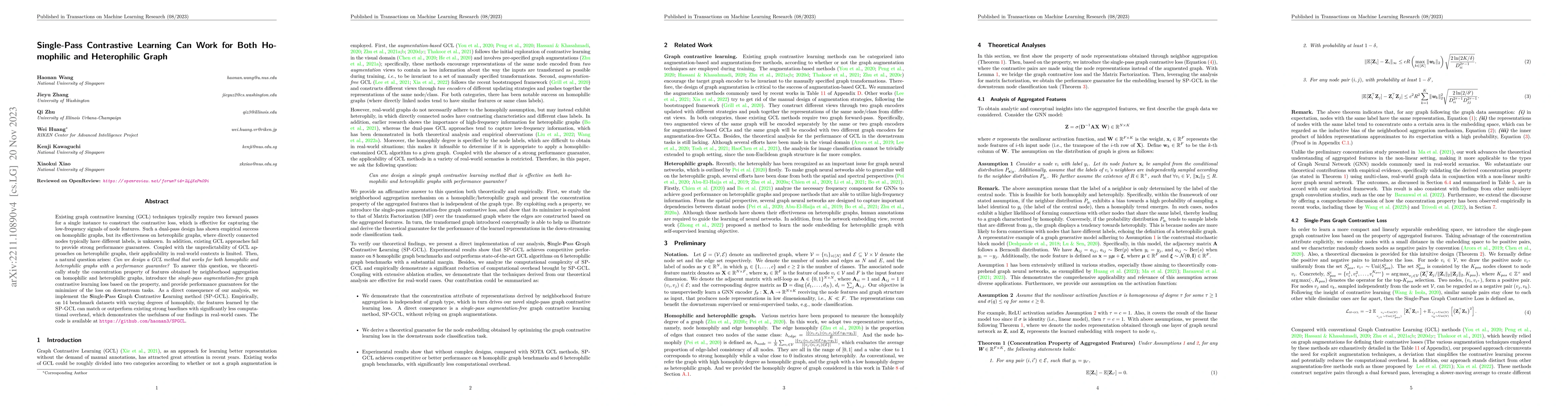 Thumbnail for Single-Pass Contrastive Learning Can Work for Both Homophilic and
  Heterophilic Graph