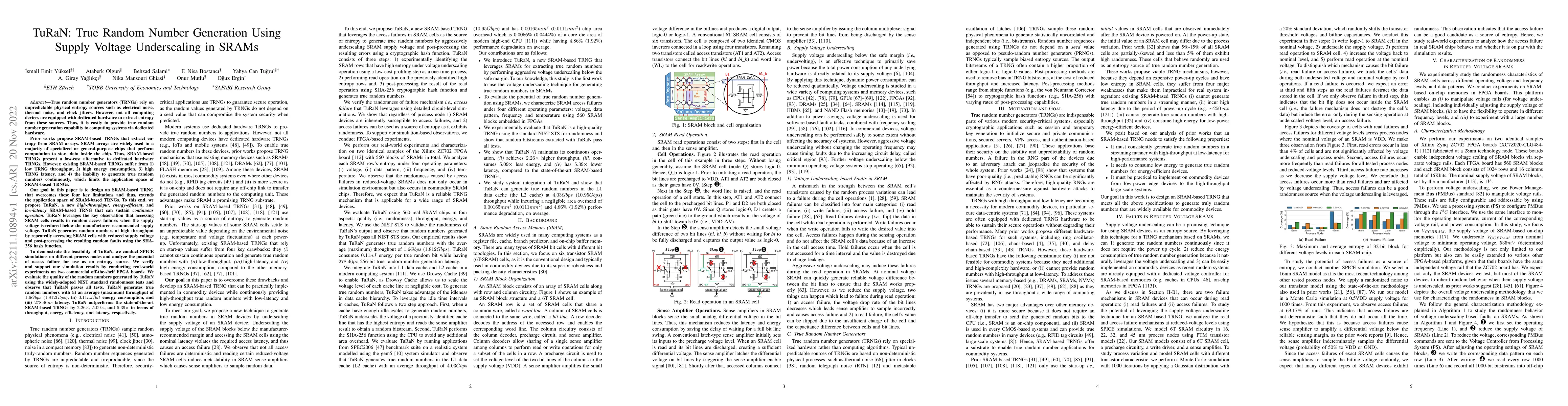 Thumbnail for TuRaN: True Random Number Generation Using Supply Voltage Underscaling
  in SRAMs