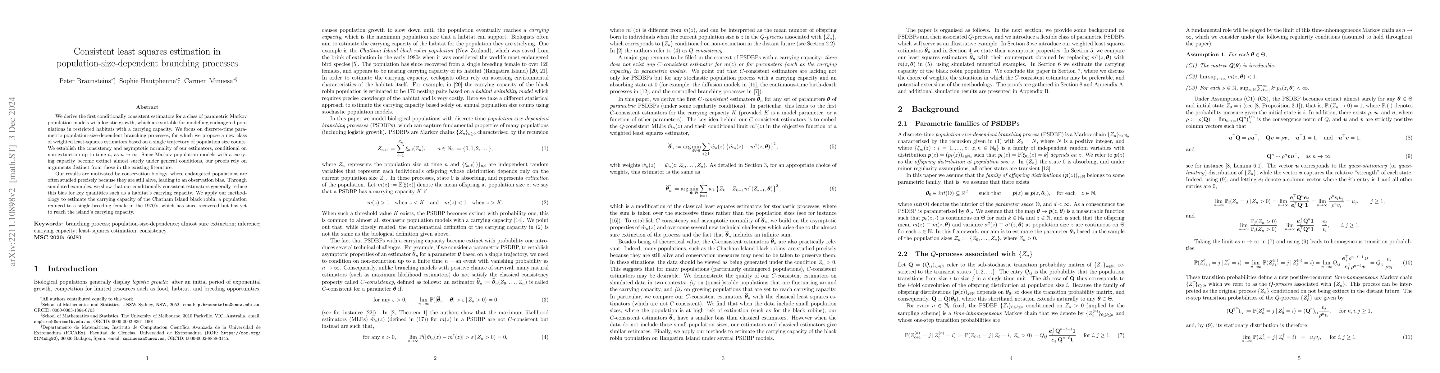 Thumbnail for Consistent least squares estimation in population-size-dependent
  branching processes