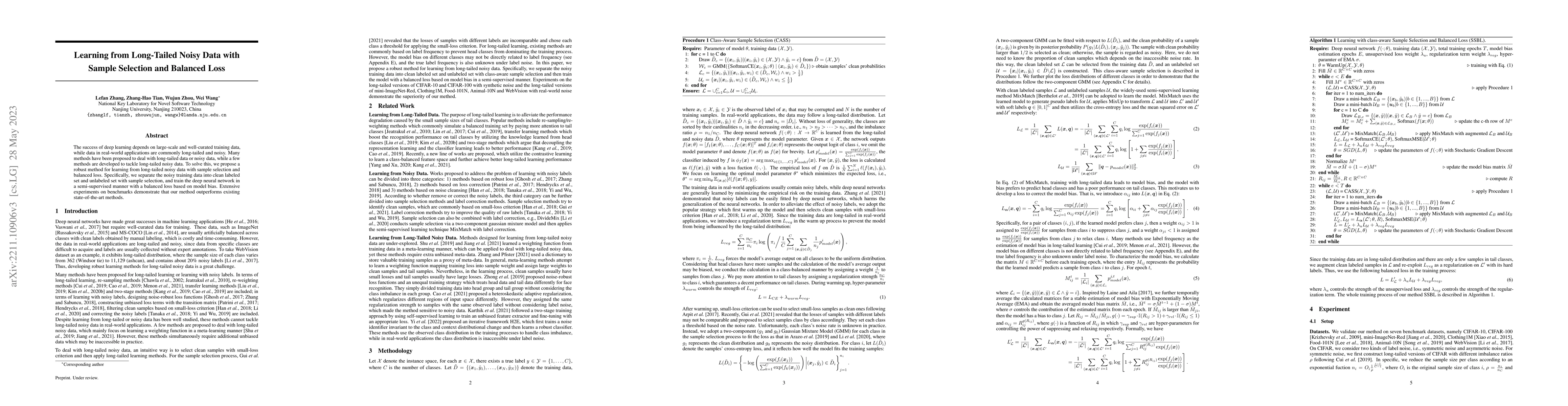 Thumbnail for Learning from Long-Tailed Noisy Data with Sample Selection and Balanced
  Loss