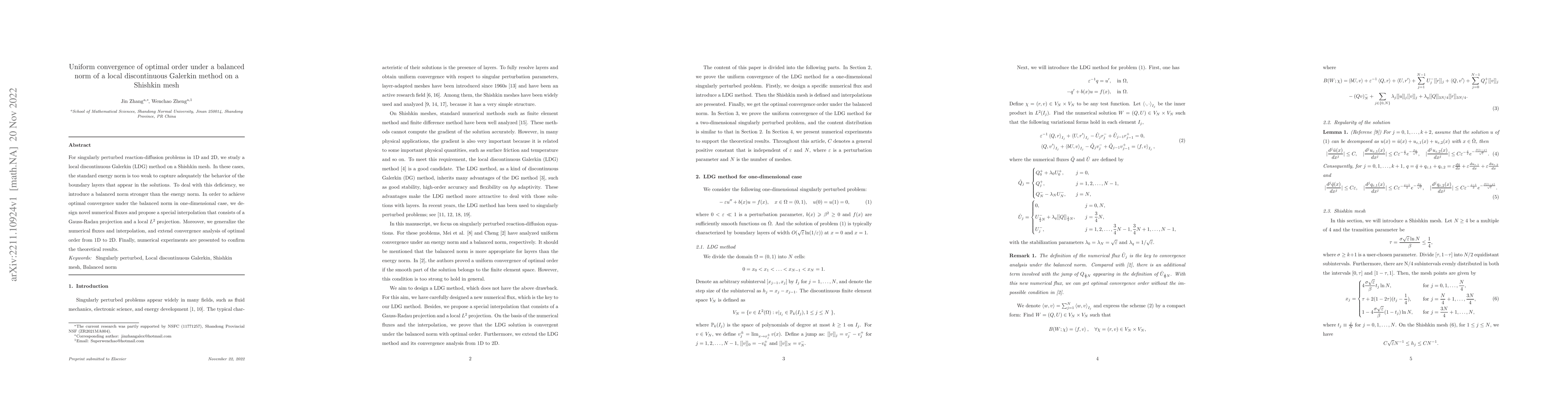 Thumbnail for Uniform convergence of optimal order under a balanced norm of a local
  discontinuous Galerkin method on a Shishkin mesh