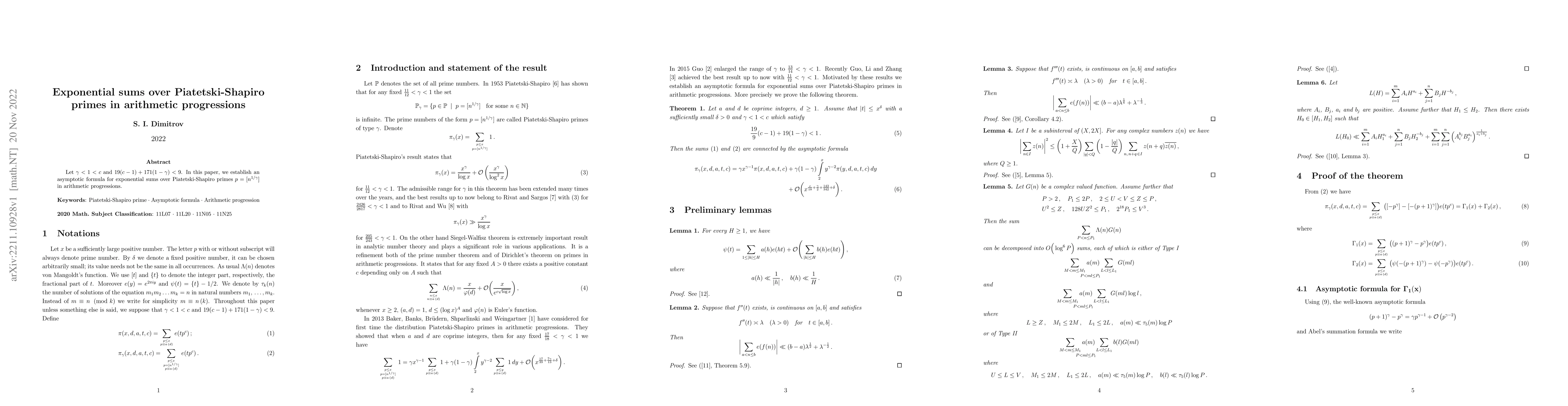 Thumbnail for Exponential sums over Piatetski-Shapiro primes in arithmetic
  progressions