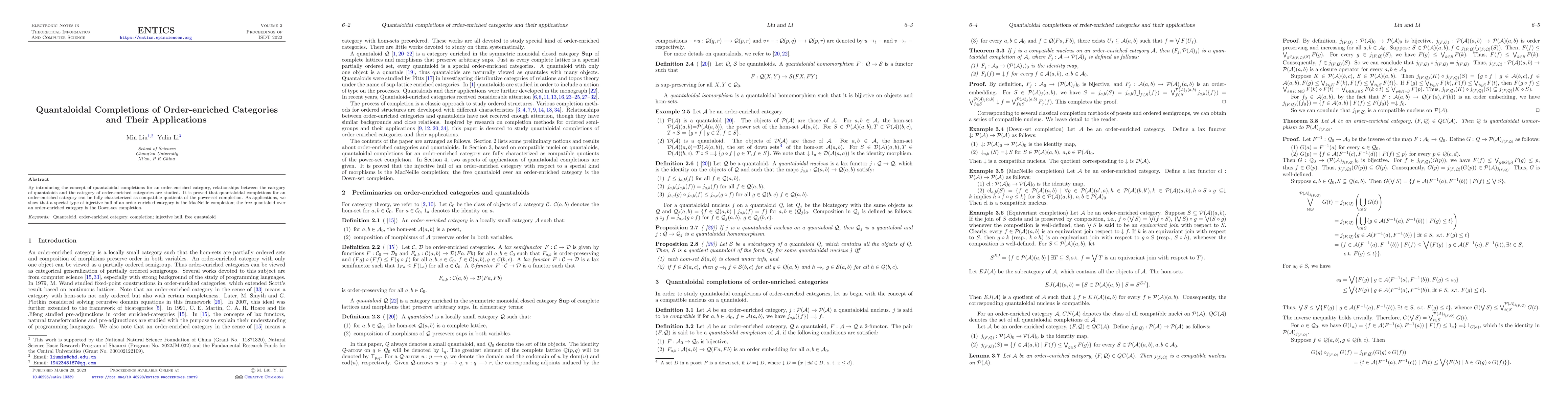 Thumbnail for Quantaloidal Completions of Order-enriched Categories and Their
  Applications