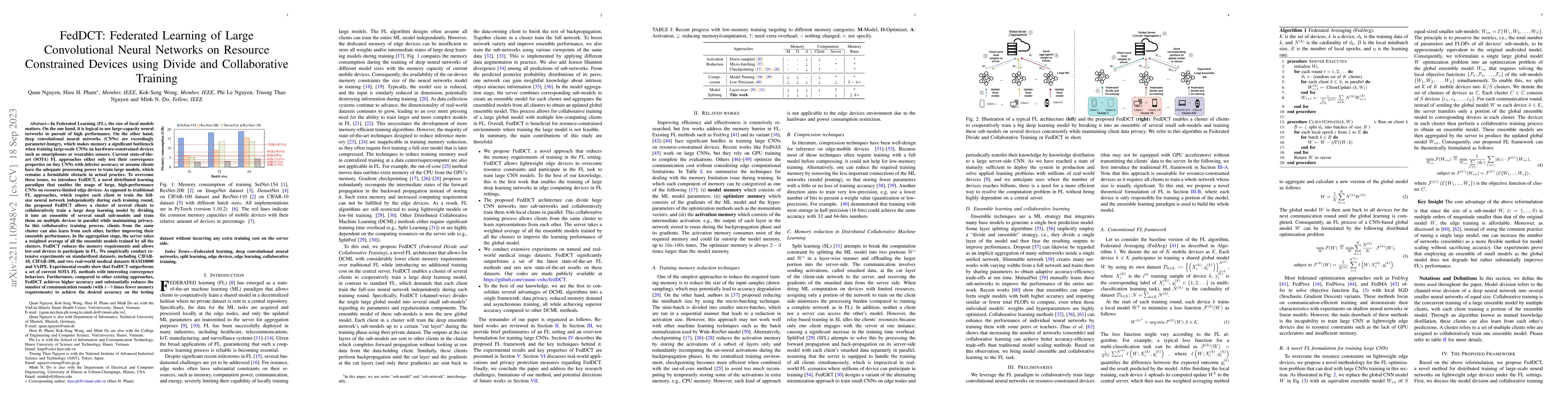 Thumbnail for FedDCT: Federated Learning of Large Convolutional Neural Networks on
  Resource Constrained Devices using Divide and Collaborative Training