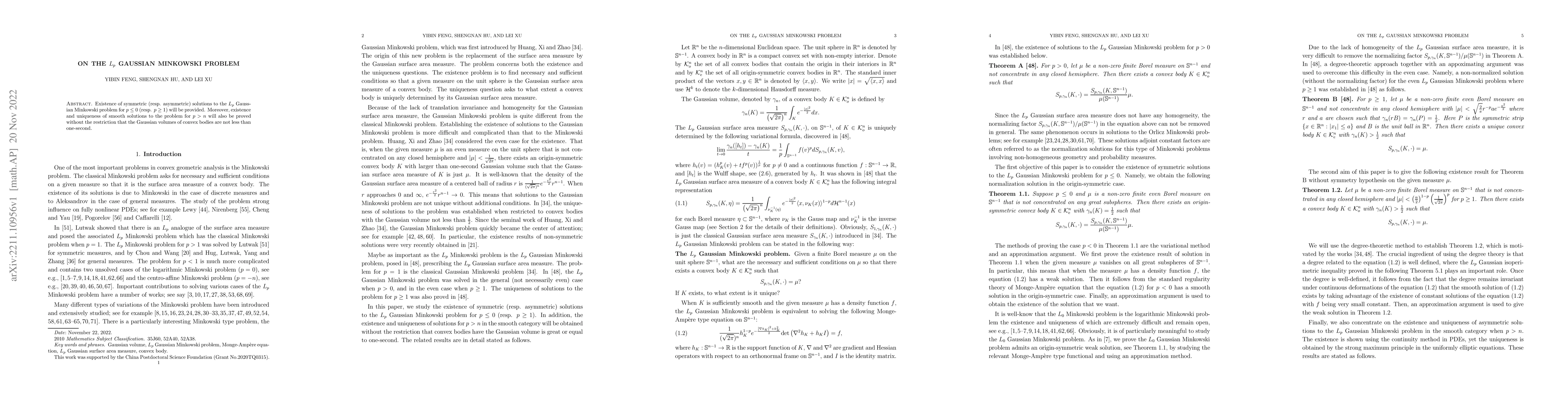 Thumbnail for On the Lp Gaussian Minkowski problem