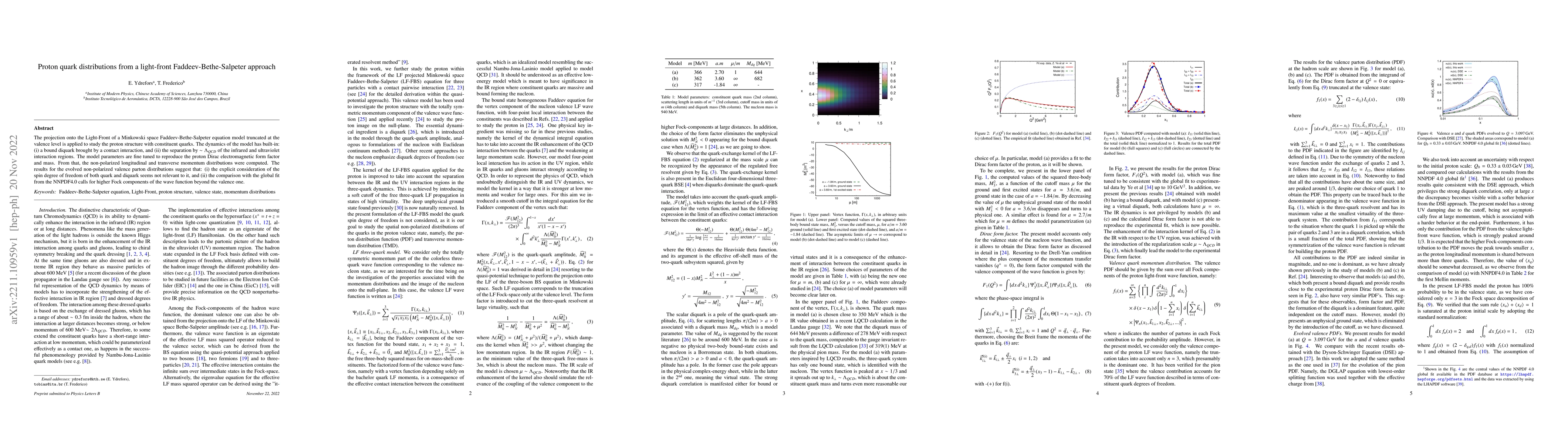 Thumbnail for Proton quark distributions from a light-front Faddeev-Bethe-Salpeter
  approach